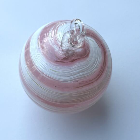 Glass Eye Studio Hand Blown Ornament Pink & White Swirl Globe GES Seattle 3.5” - Picture 5 of 6